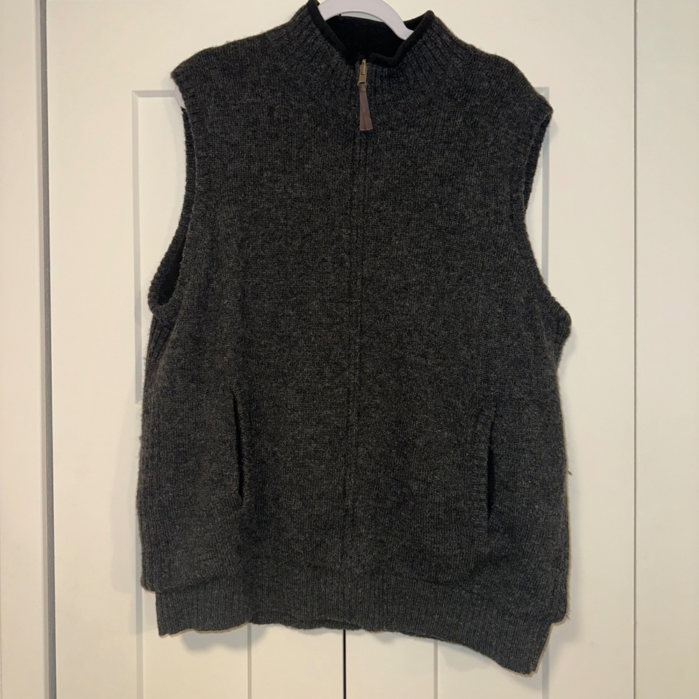 Pendleton‎ Men's Charcoal Grey 100% Shetland Wool Zip Vest XL Reversible Fleece